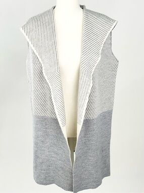 Lineamaglia Wool Blend Hooded Longline Sweater Vest Gray Cream M Italy